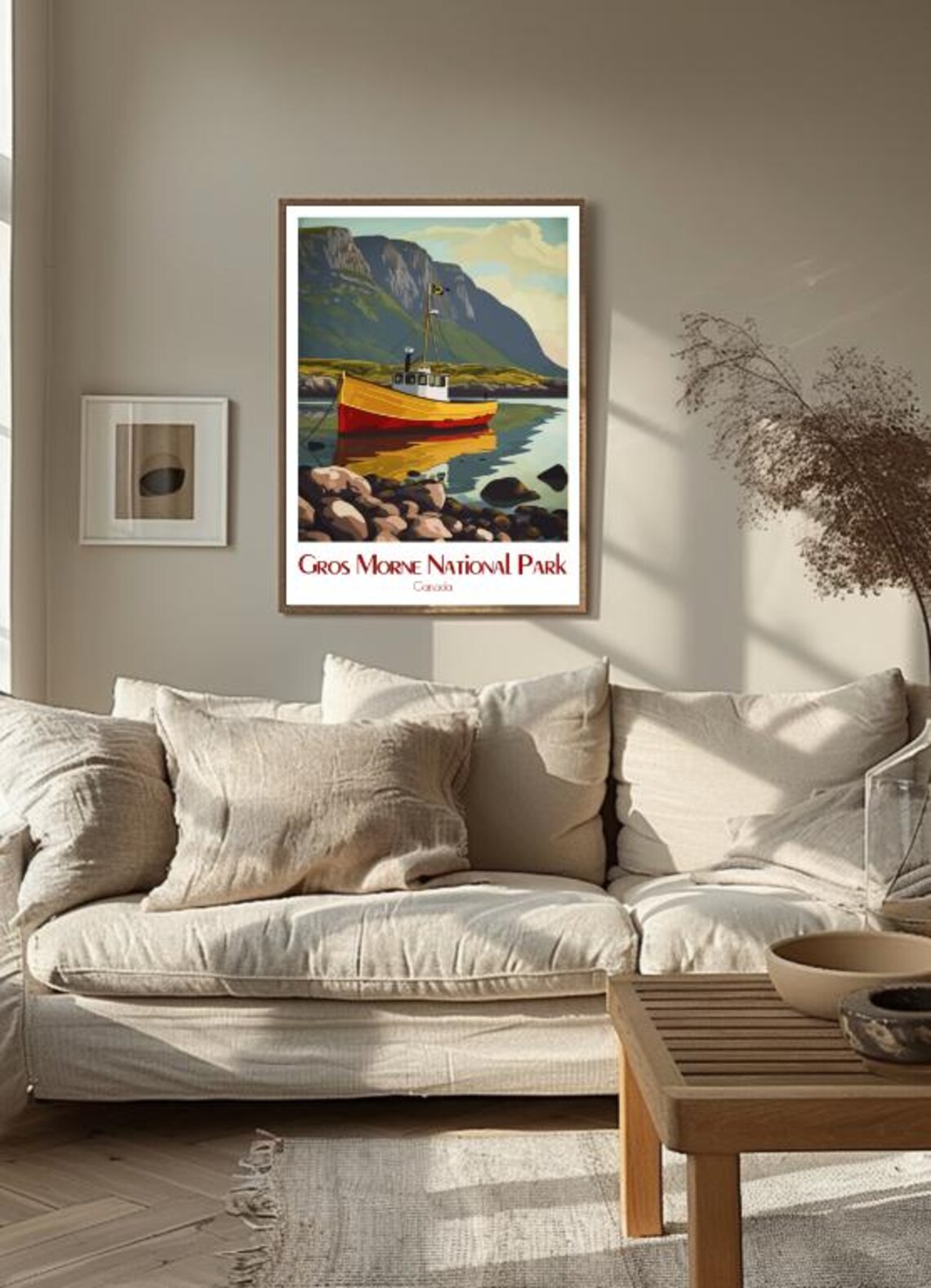 Gros Morne National Park Colorful Fishing Boat Under Cliffs Poster - Image 3