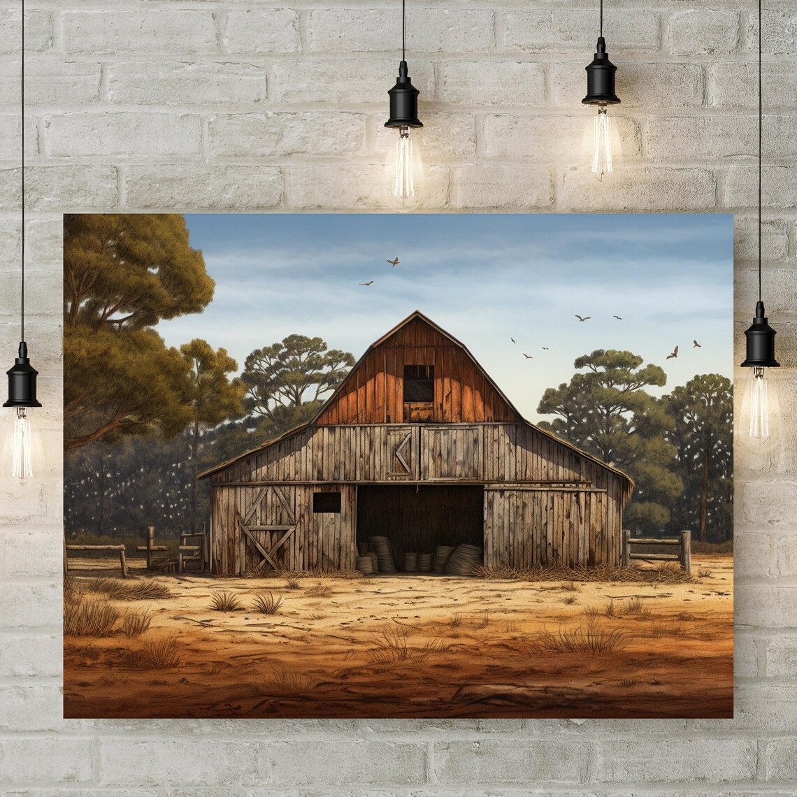 Modern Farmhouse Weathered Barn Landscape Art Print - Image 4