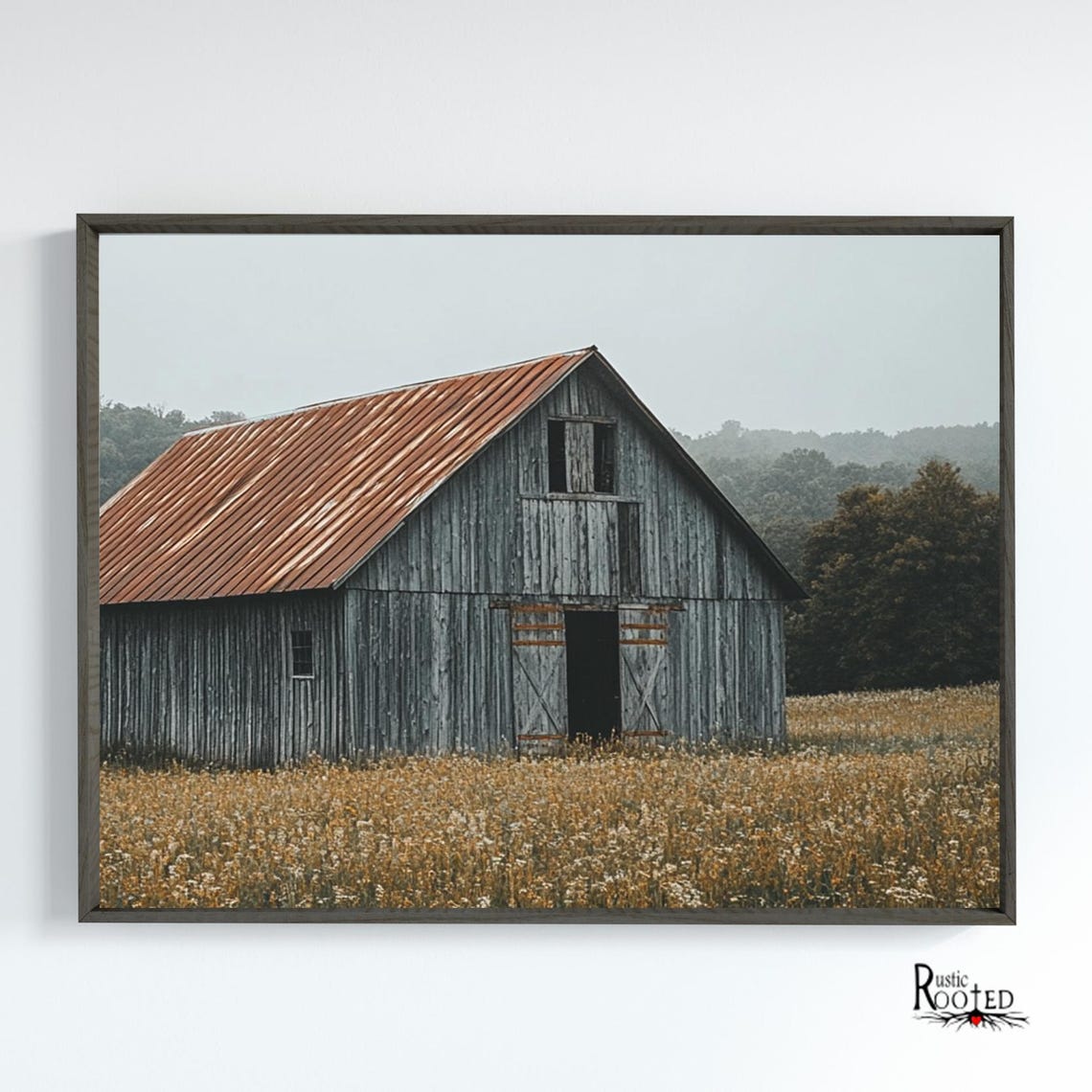Gray Barn with Rusty Tin Roof Standing in a Golden Field Poster - Image 3