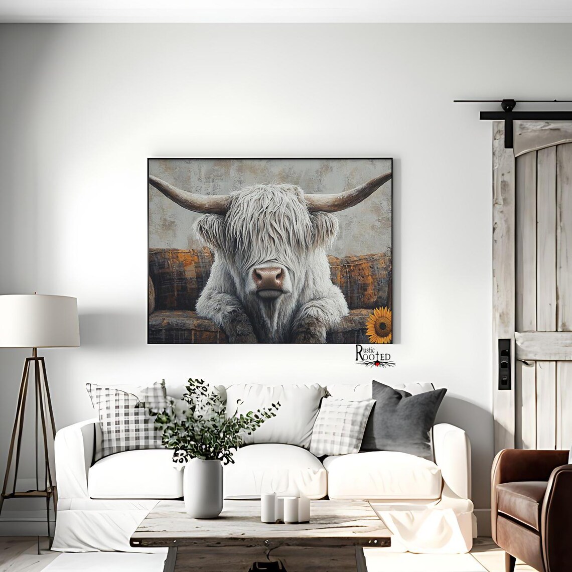 Shaggy Highland Cow Resting Rustic Farm Animal Portrait Art Poster - Image 2