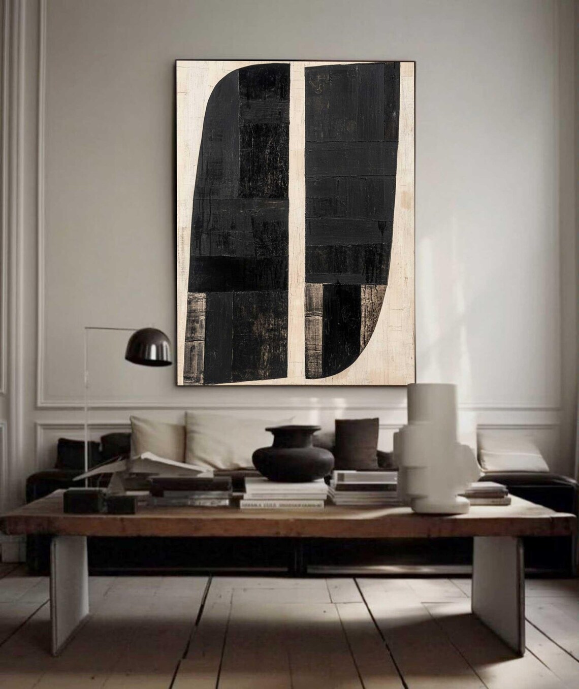 Black Beige Twin Arch Textured Minimalist Abstract Art Poster - Image 3