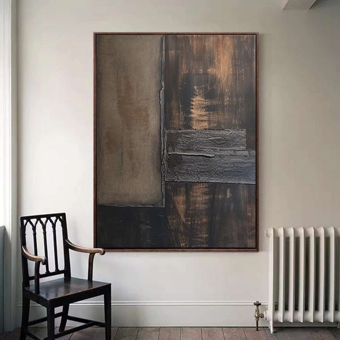 Dark Brown Geometric Abstract With Vertical Seam Rustic Art Poster - Image 2