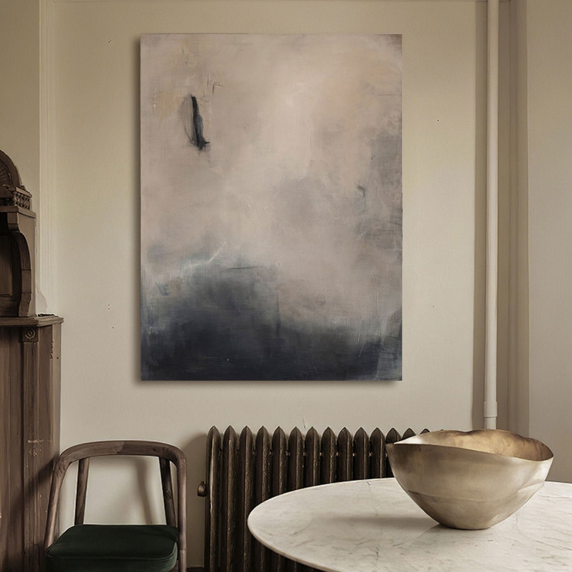 Cream Grey Black Abstract Minimalist Brushstroke Subtle Texture Poster - Image 3