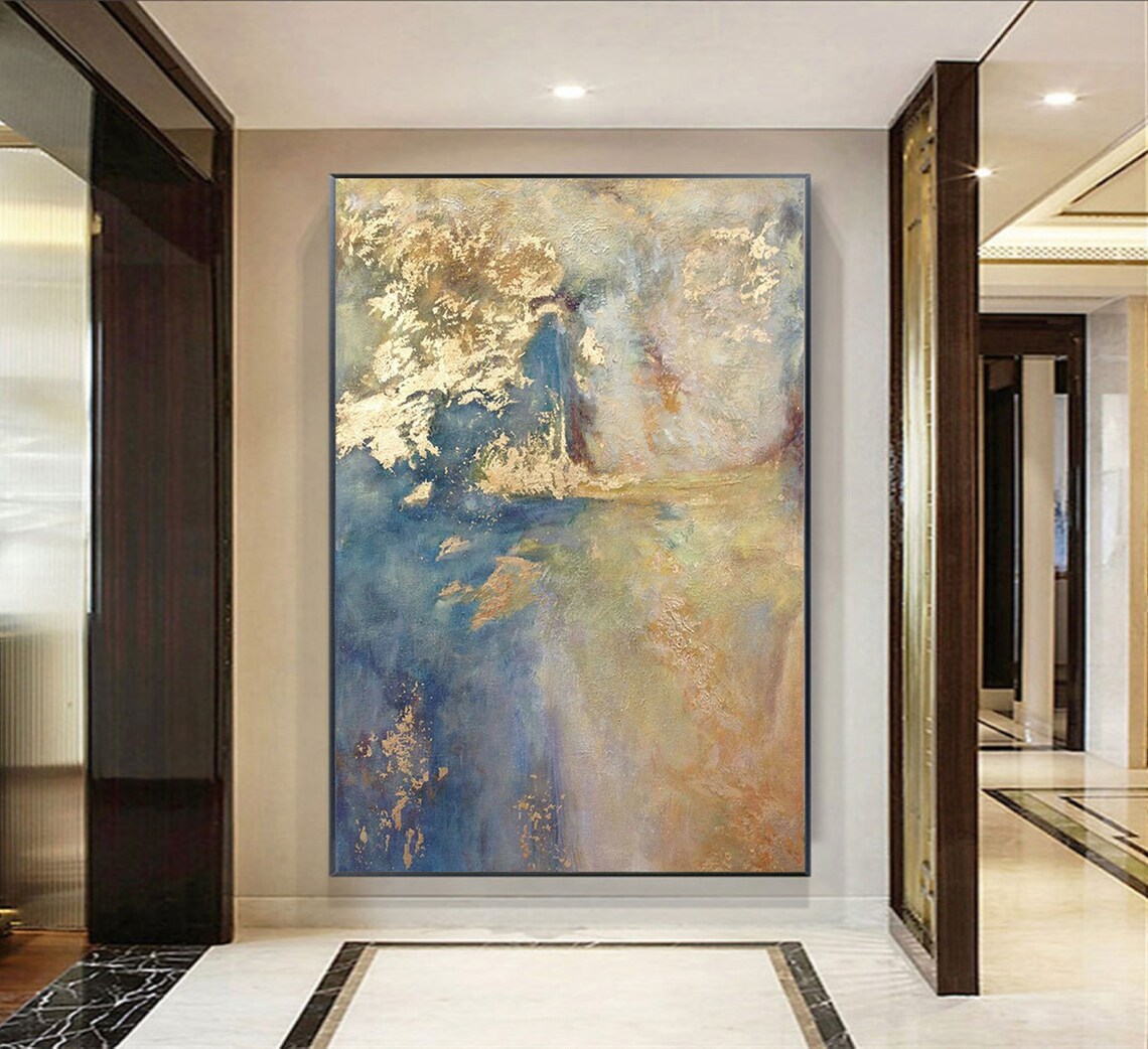 Light Blue Abstract Gold Minimalist Art Print - Image 3