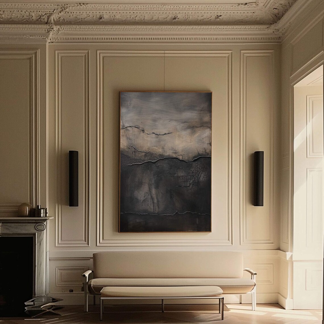 Charcoal Black Brown Textured Abstract Painting Moody Minimal Wall Art - Image 2