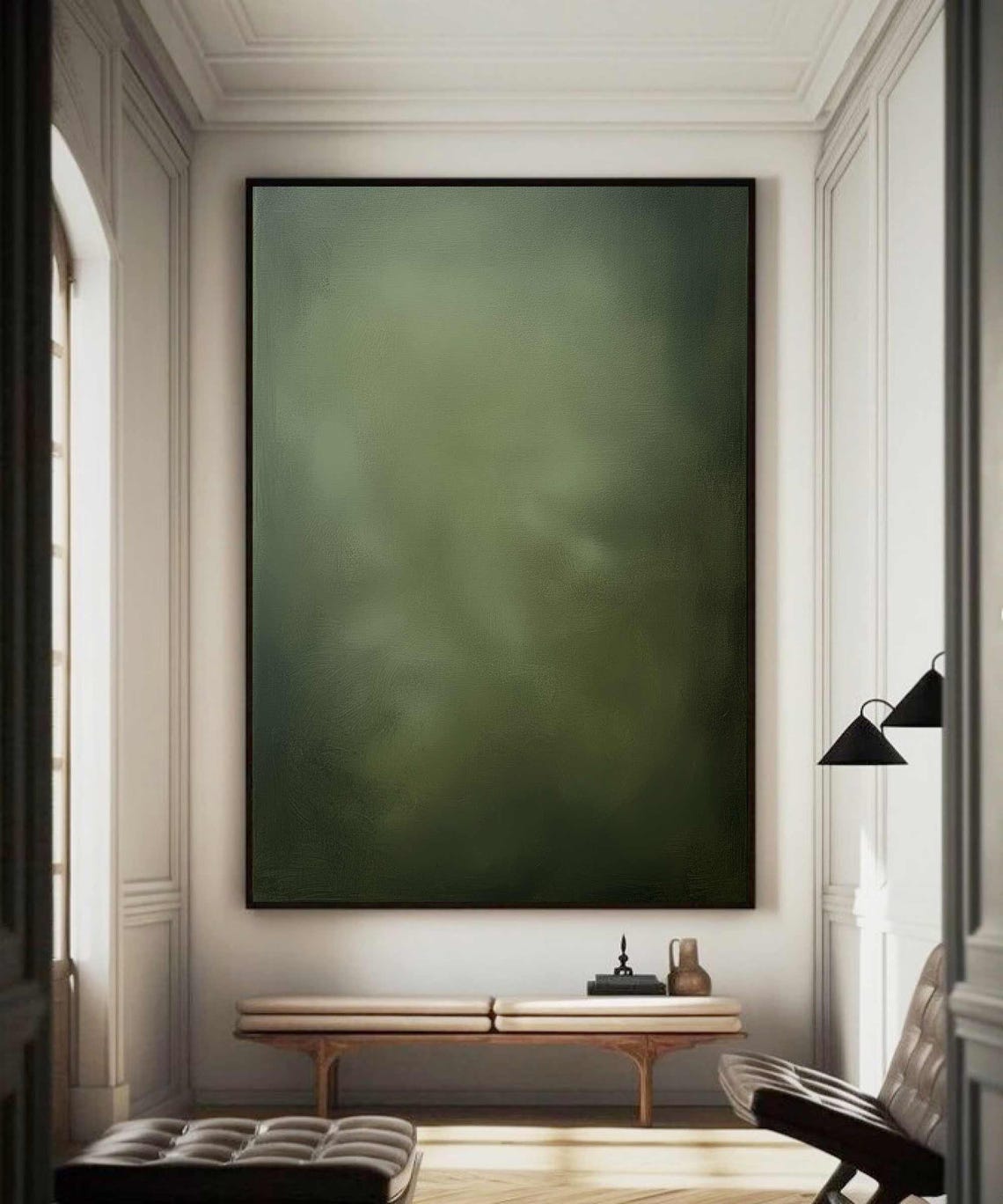 Olive Green Misty Gradient Abstract Minimalist Painting Moody Poster - Image 3