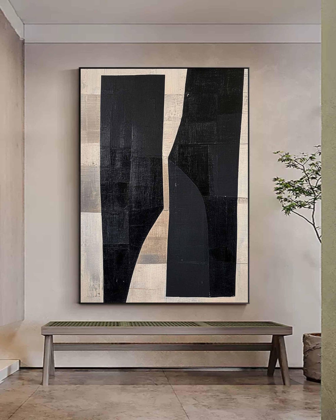 Black Beige Vertical Pillars Wabi Sabi Geometric Minimalist Wall Art - Image 2
