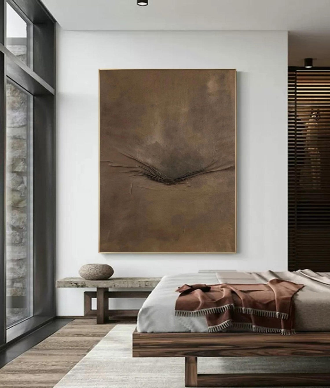 Warm Brown Wabi Sabi Abstract Texture Painting Earthy Minimal Wall Art - Image 2