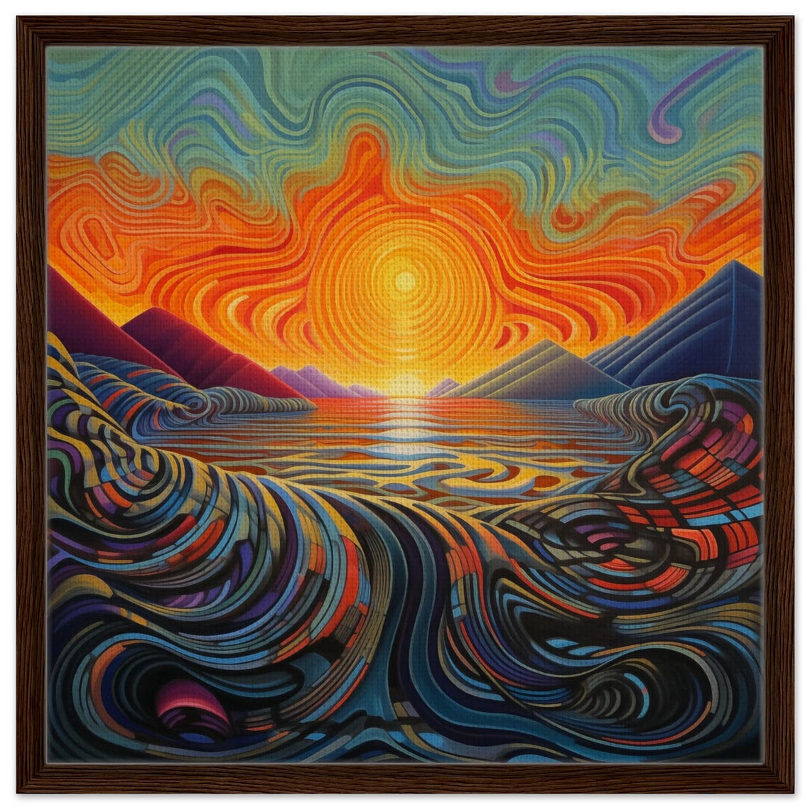 Vibrant Sunrise Swirl Abstract Print Psychedelic Landscape Modern Sun Mountain Wall Art - Image 2