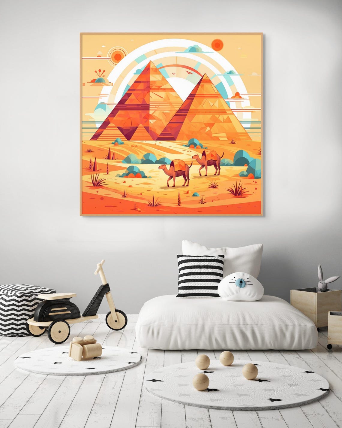 Geometric Egypt Pyramids Camel Caravan Desert Illustration Poster - Image 2