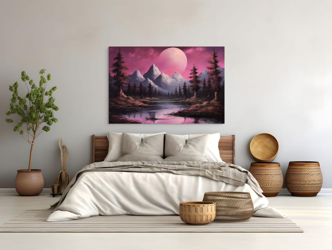 Snow Capped Mountain Painting Surreal Landscape Wall Art Nature Inspired Home Decor For Cozy Living Spaces - Image 4