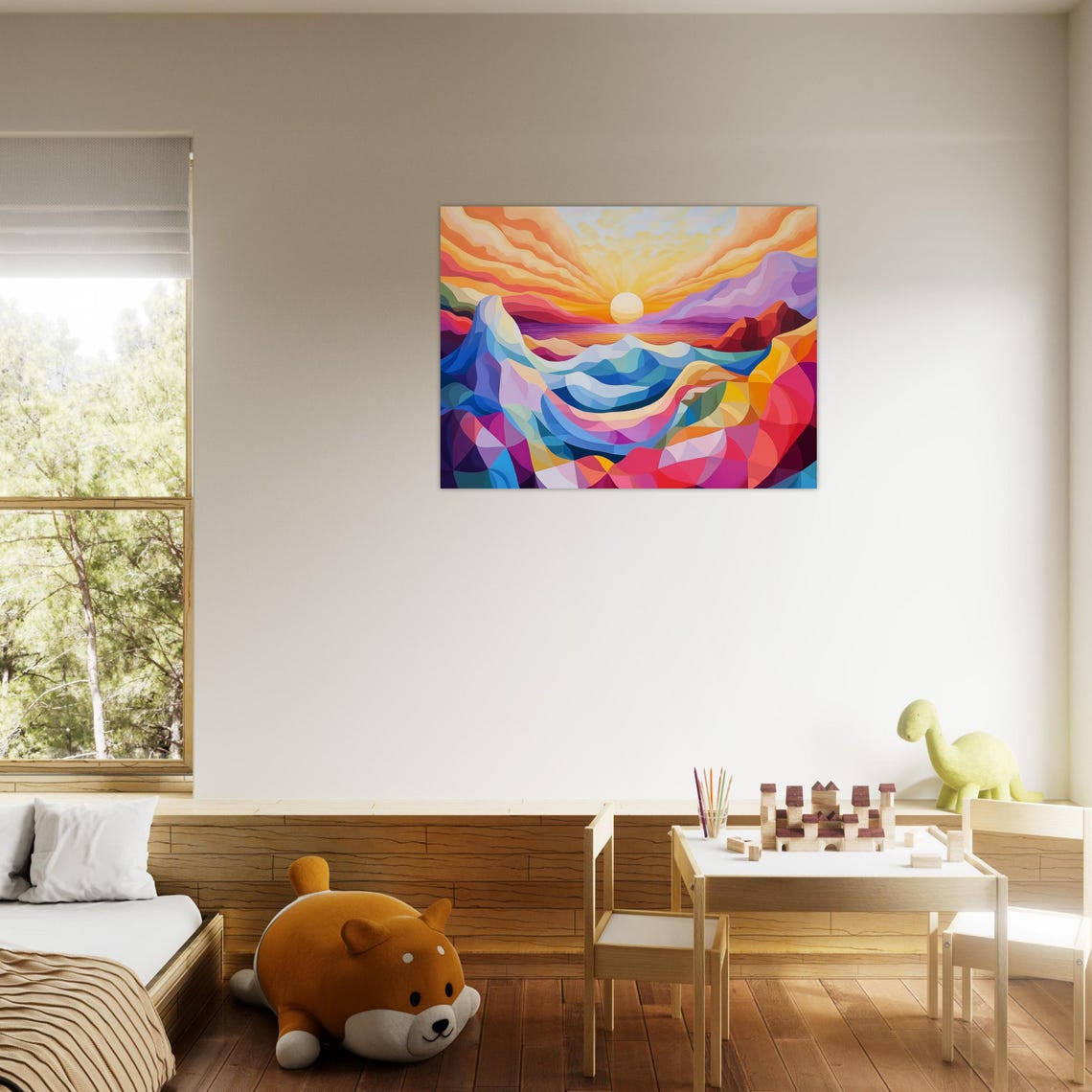 Abstract Geometric Mountain Sunset Landscape Poster in Vibrant Color - Image 2