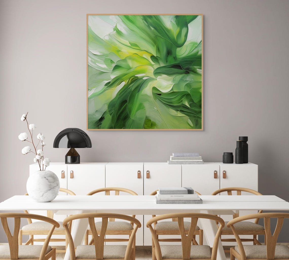 Green Abstract Botanical Fluid Art Poster for Calming Nature Decor - Image 4