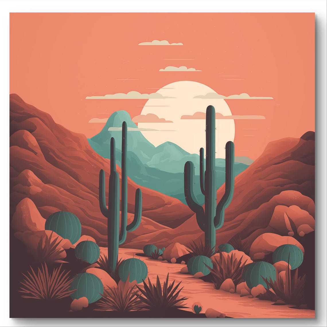 Boho Desert Saguaro Cactus Canyon Sunset Landscape Art Poster - Image 5
