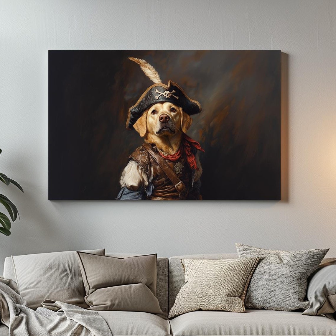 Yellow Lab Pirate Maximalist Eclectic Victorian Print Bold Altered Party Portrait Fantasy Fun Colorful Renaissance Rustic Art