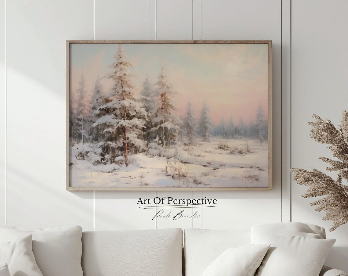 Winter Pine Forest Watercolor Snowy Trees Pastel Landscape Art Print