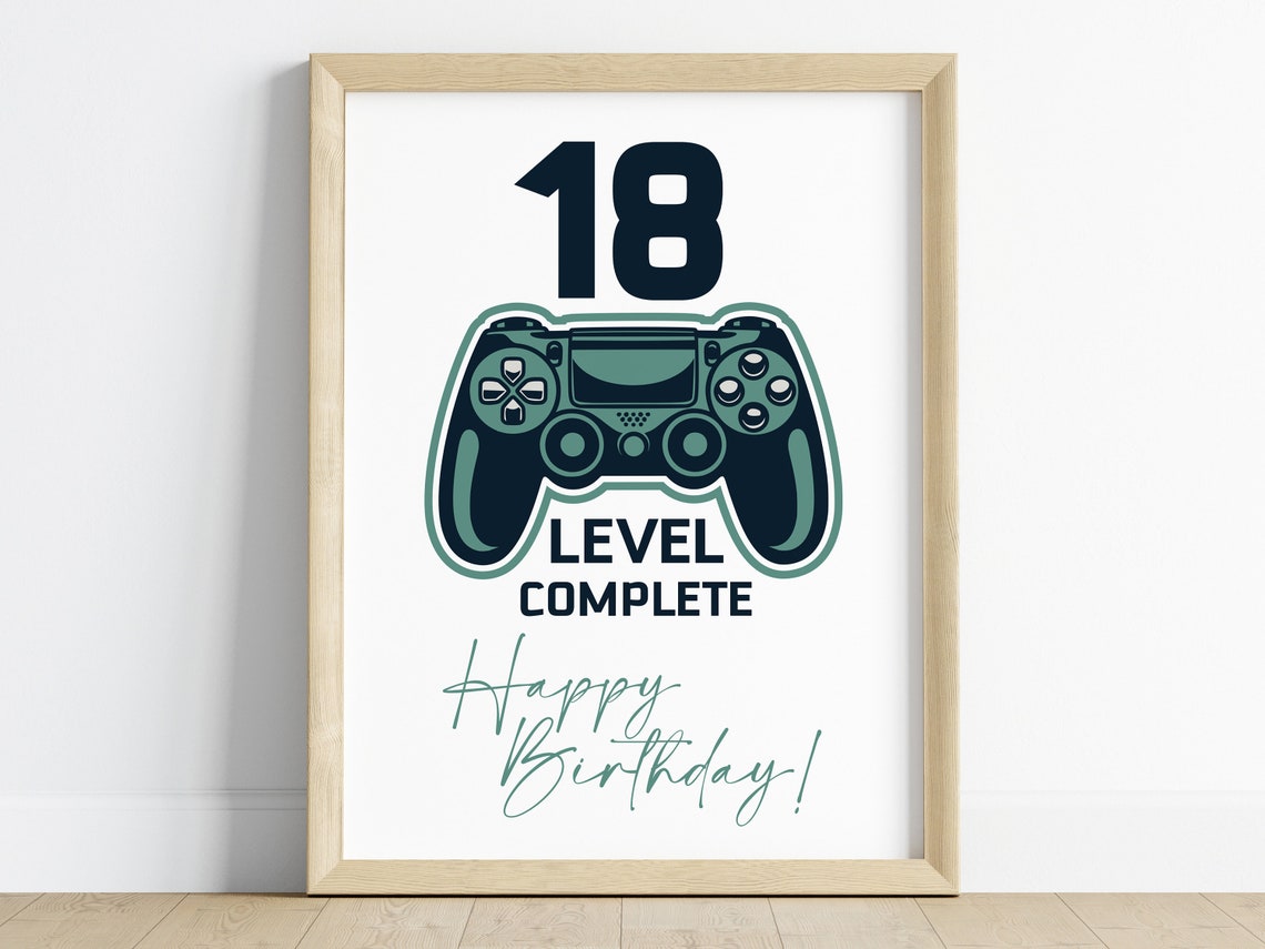 18 Level Complete Happy Birthday Gamer Controller Birthday Poster - Image 2