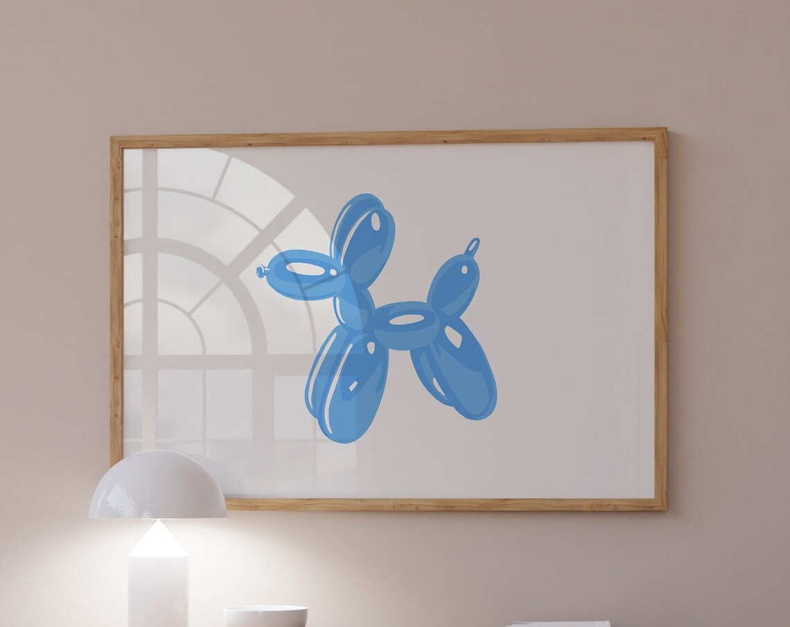 Blue Balloon Dog Pop Art Playful Minimalist Room Decor Poster