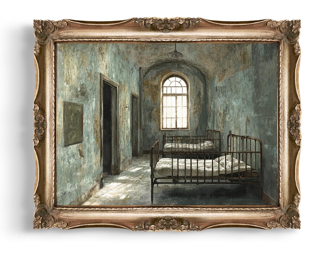 Abandoned Asylum Ward Vintage Dark Academia Horror Art Poster