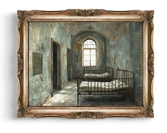 Creepy Asylum Wall Art Vintage Style Eerie Print Abandoned Hospital Decor Dark Home Mental Institution