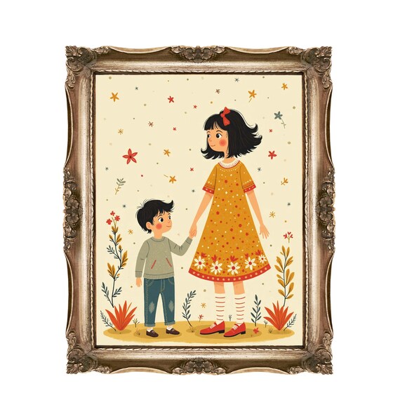 Big Sister Little Brother Holding Hands Kids Sibling Wall Art