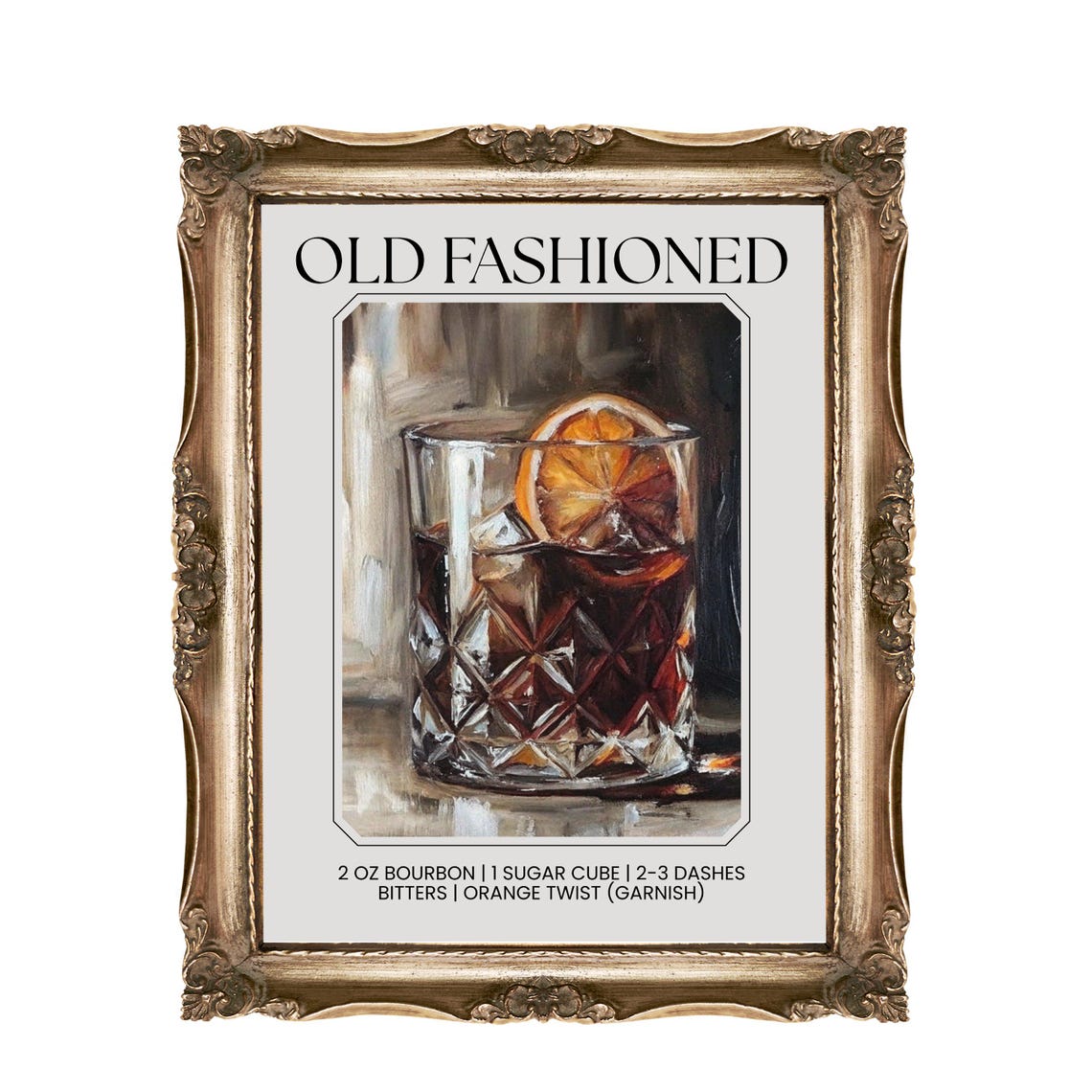 Old Fashioned Cocktail Recipe Bourbon Orange Twist Art Poster