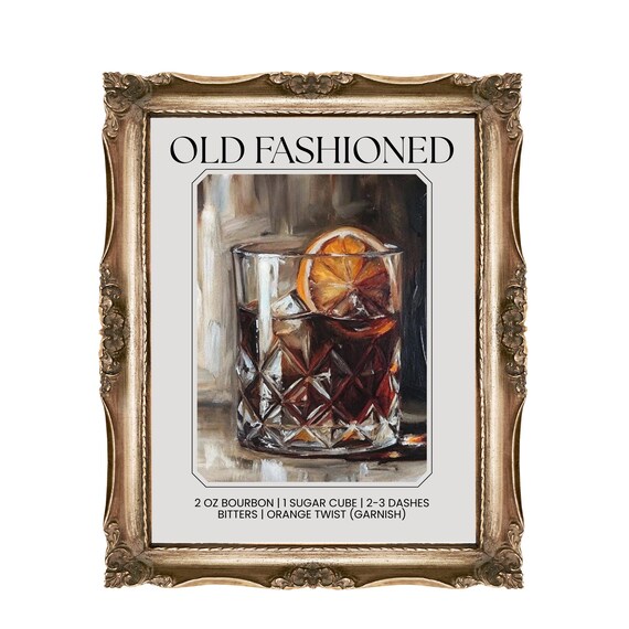 Old Fashioned Cocktail Recipe Bourbon Orange Twist Art Poster