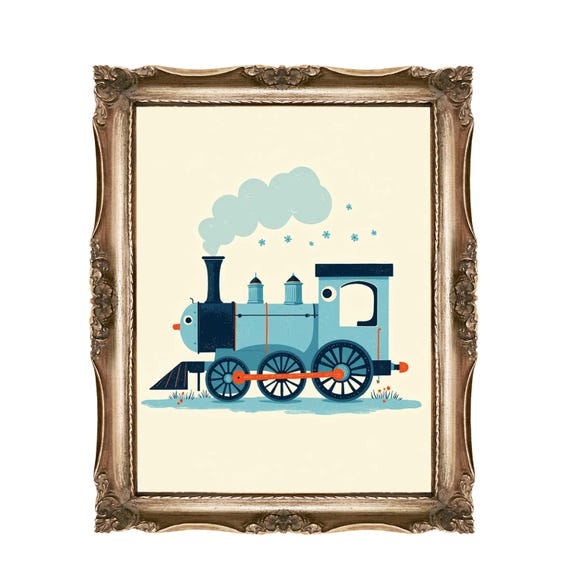 Train Wall Art For Kids Or Nurseries Cute Steam Engine Nursery Decor Blue Print Boy Room Includes 7 Sizes