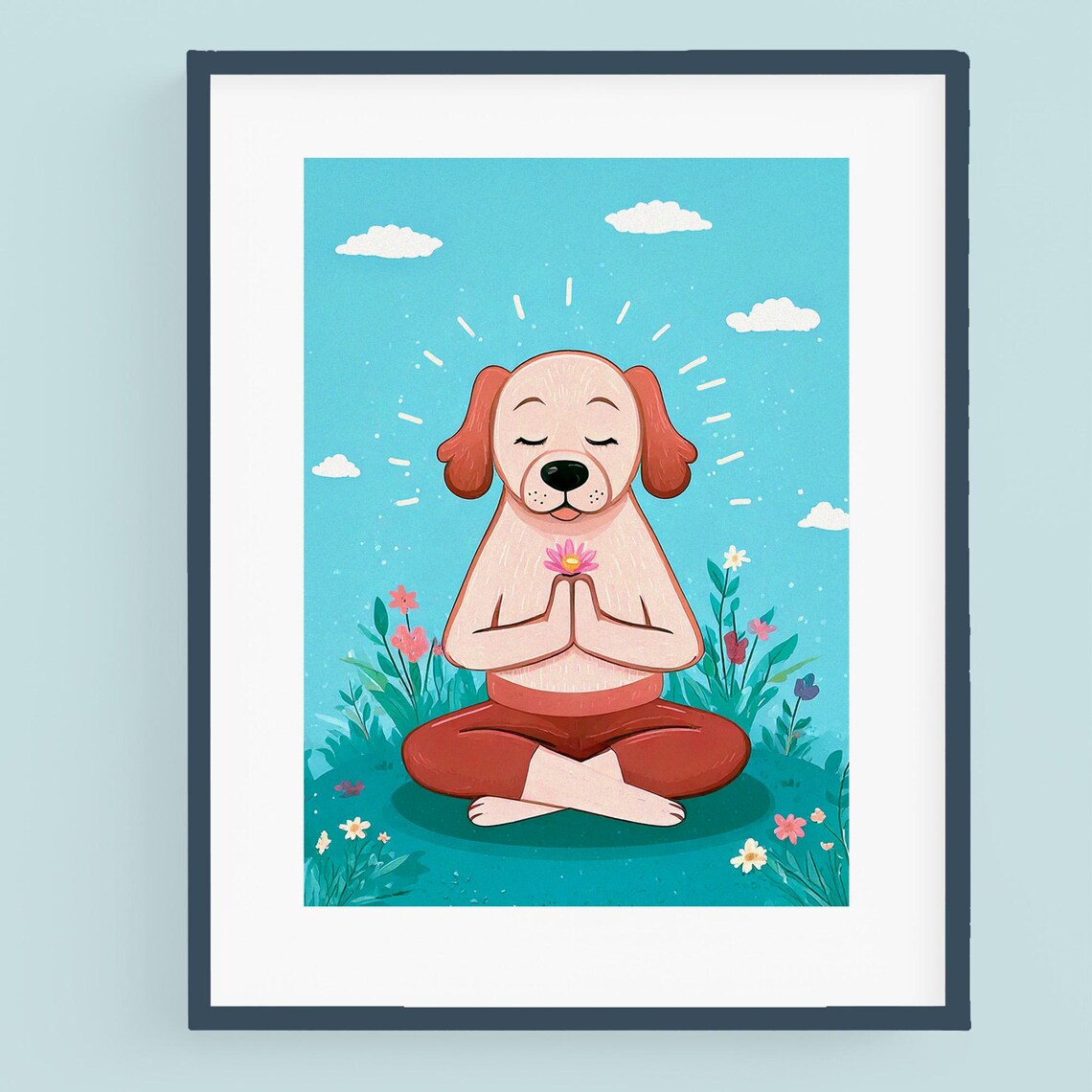 Meditating Dog Art Print, Cute Zen Dog Decor