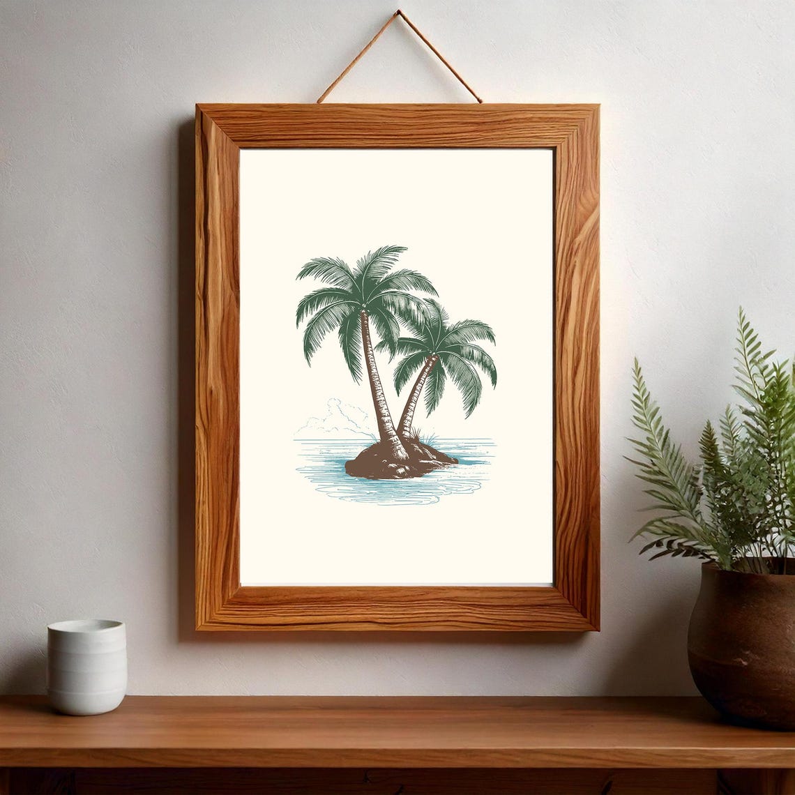 Twin Palm Trees on a Tiny Island Minimal Beach Art Wall Poster - Image 2