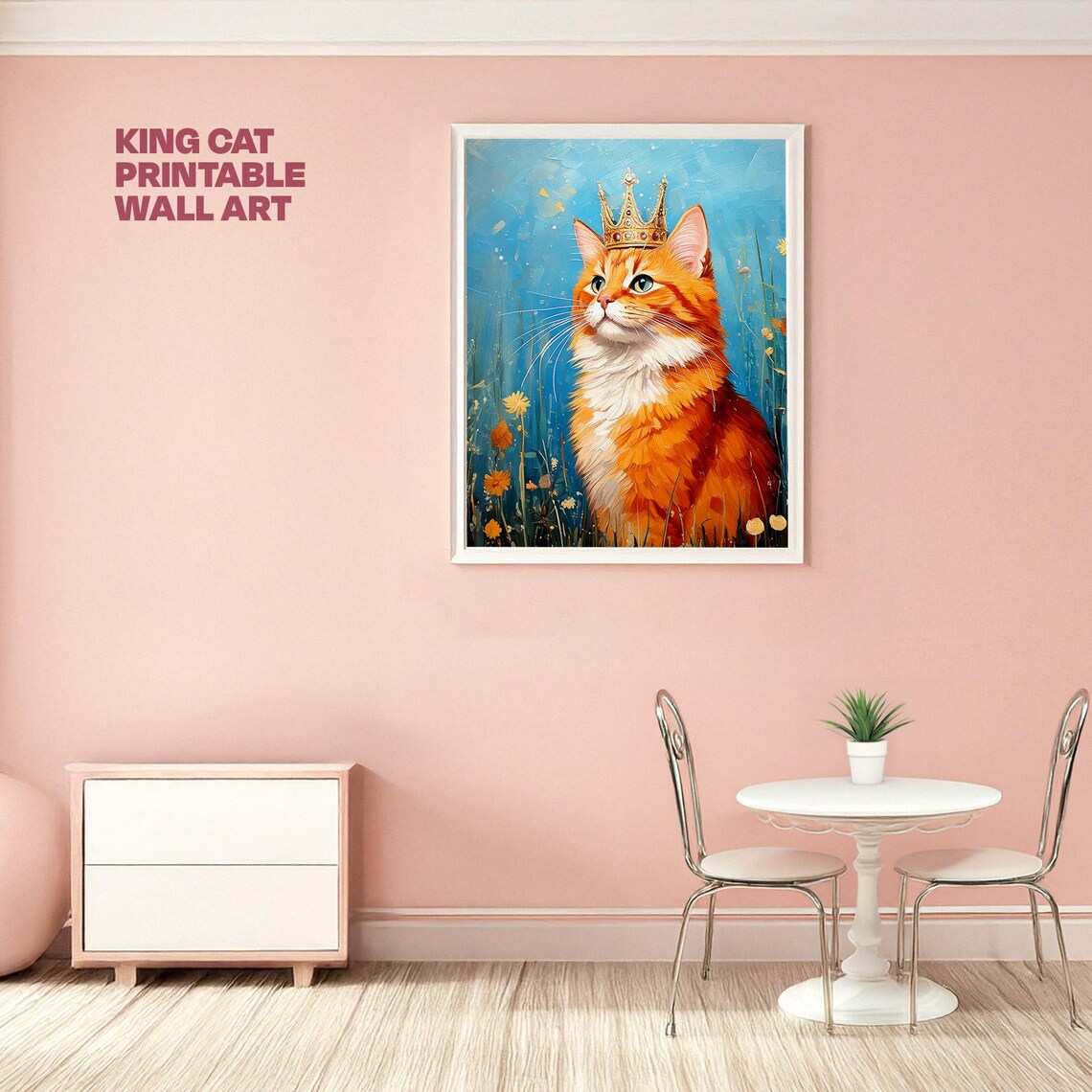 Regal Orange Tabby Cat Wearing Gold Crown Flower Garden Poster - Image 2
