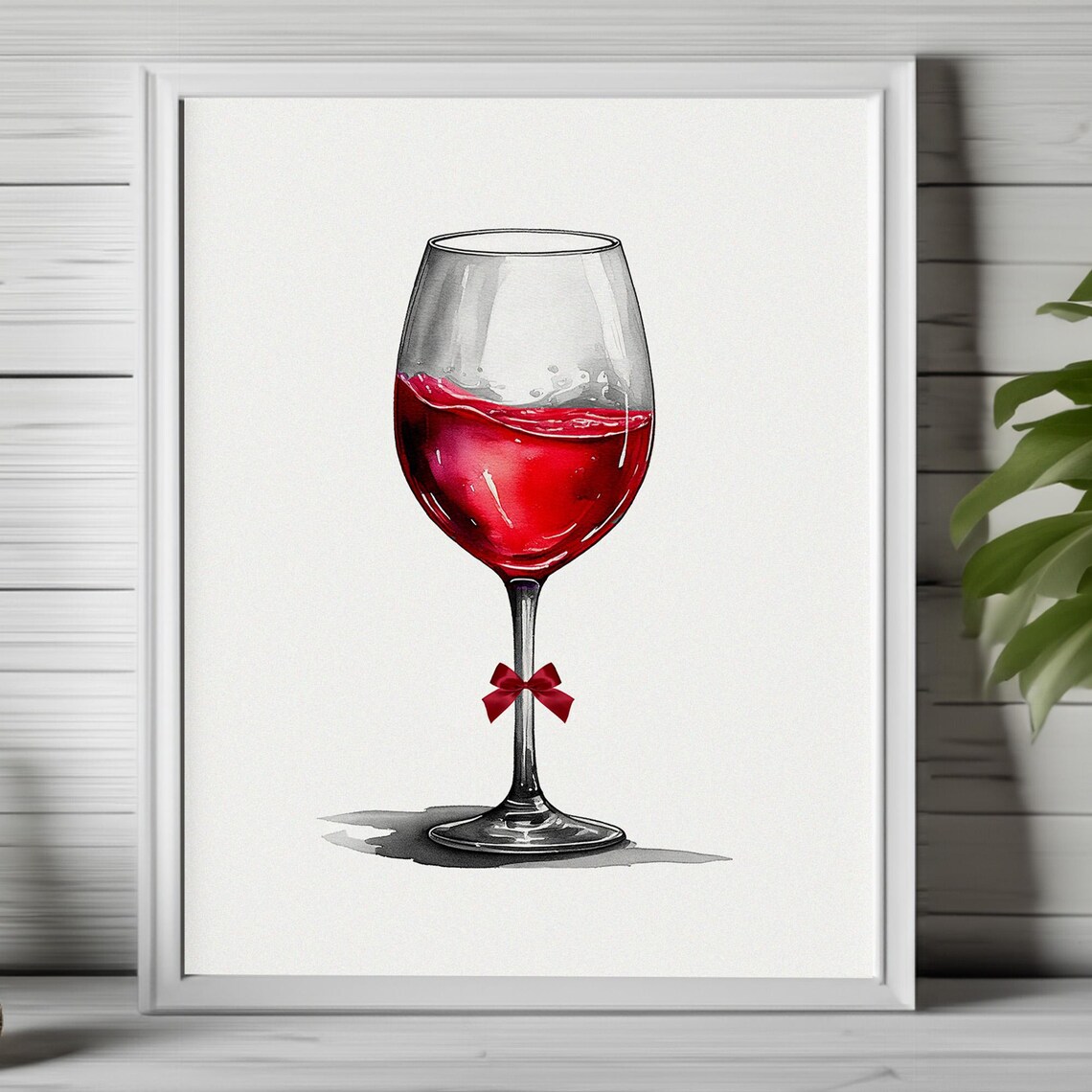 Elegant Red Wine Glass With Small Red Bow Watercolor Art Poster