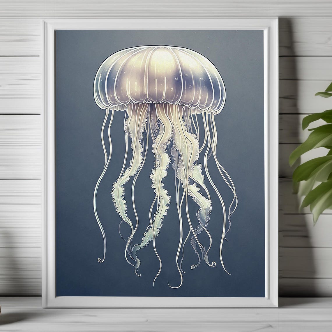 Translucent Jellyfish Drifting on a Deep Blue Ocean Art Poster