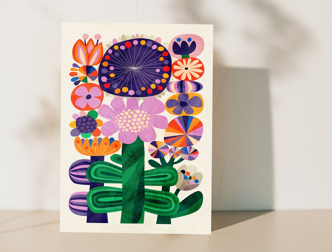 Summer Flowers Art Print, Folk-Motif Home Decor - Image 3