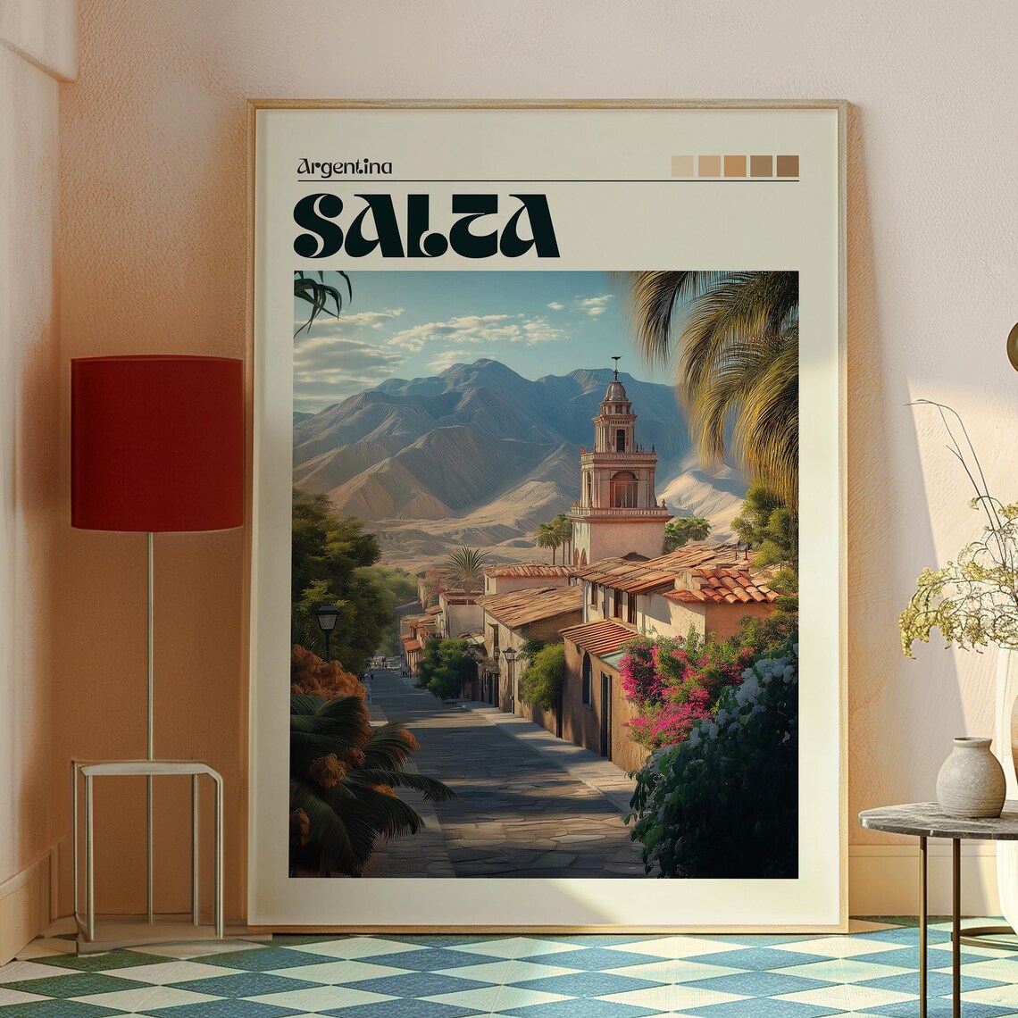 Salta Argentina Colonial Street Church Andes Vintage Travel Poster - Image 2