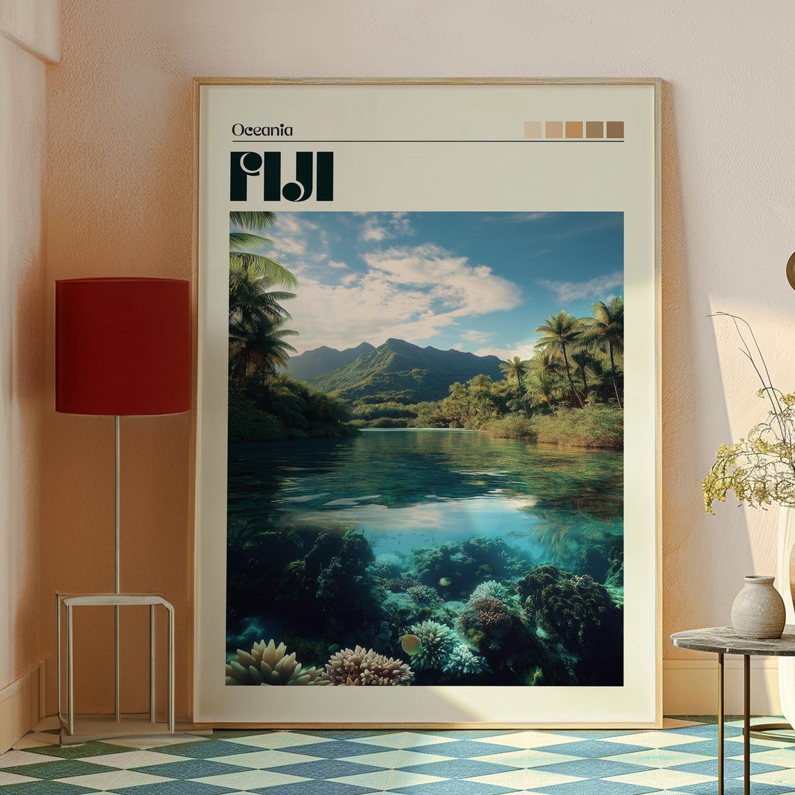 Fiji South Pacific Coral Reef Split View Photo Travel Art Poster - Image 2