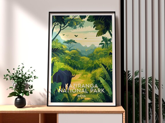 Kaziranga National Park India Rhino Jungle Scene Travel Poster