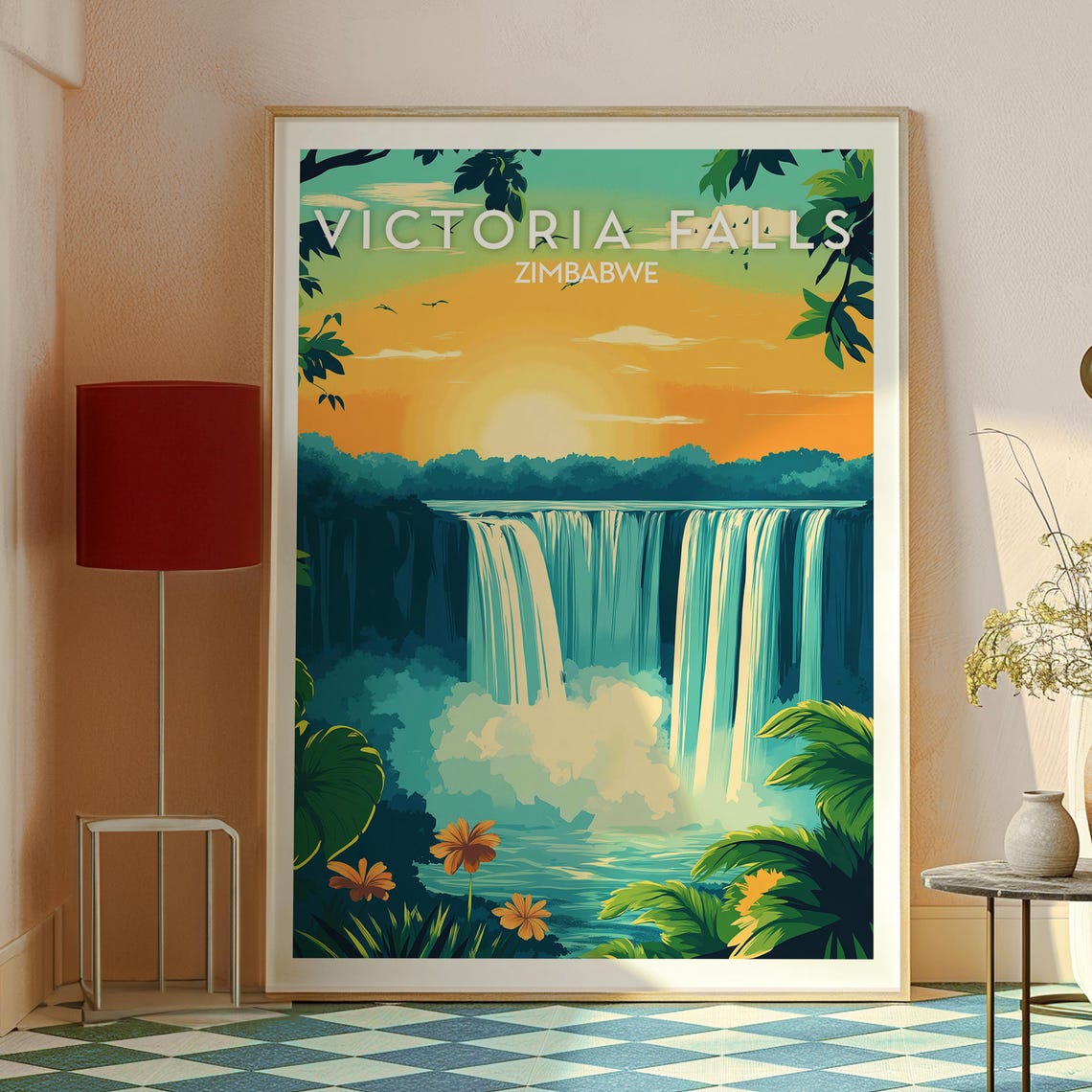 Victoria Falls Zimbabwe Sunset Falls Vintage Style Travel Poster - Image 2