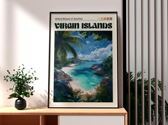 Virgin Islands USA Tropical Cove Turquoise Water Palm Beach Art Poster