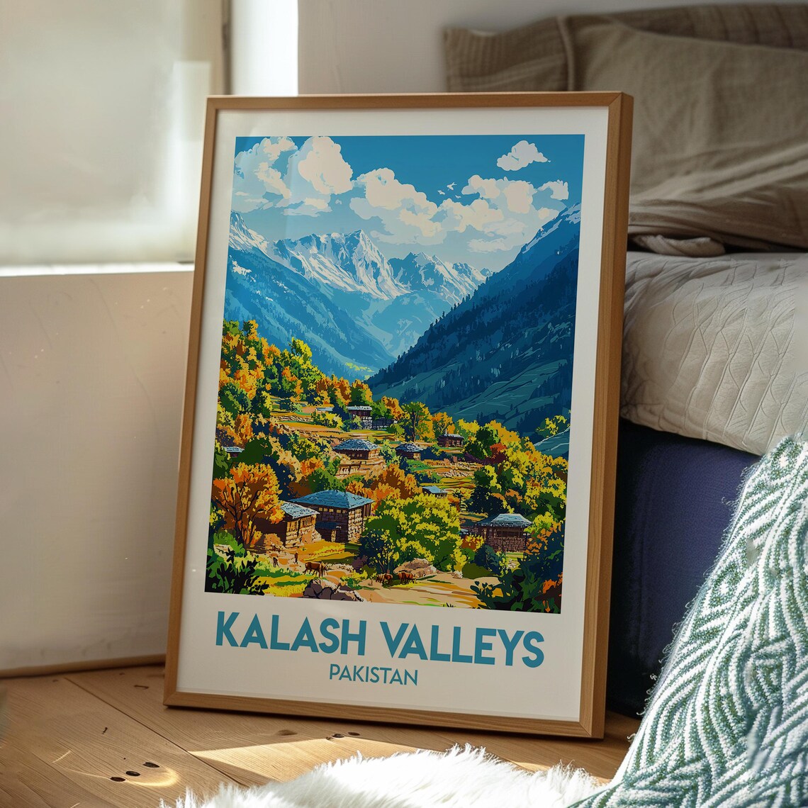 Kalash Valleys Pakistan Autumn Village Wooden Houses Travel Poster - Image 3