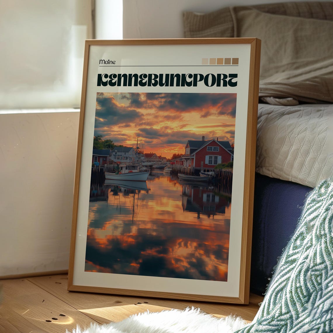 Kennebunkport Maine Harbor Sunset Boats Vintage Photo Poster - Image 3