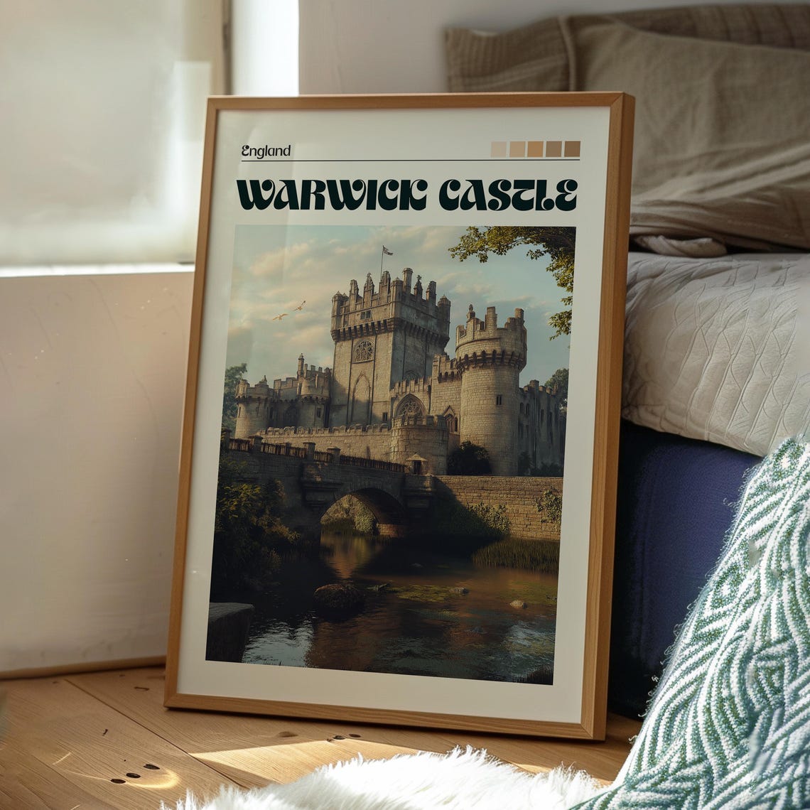 Warwick Castle England Medieval Fortress Riverside Vintage Poster - Image 3