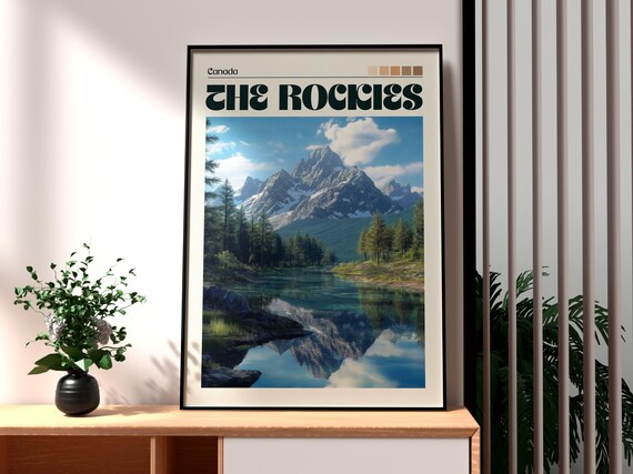 The Rockies Canada Alpine Lake Mirror Peak Retro Travel Poster