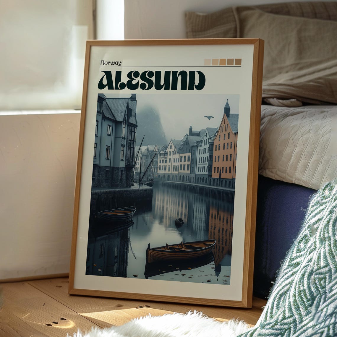 Alesund Norway Harbor Boats Art Nouveau Waterfront Retro Travel Poster - Image 3