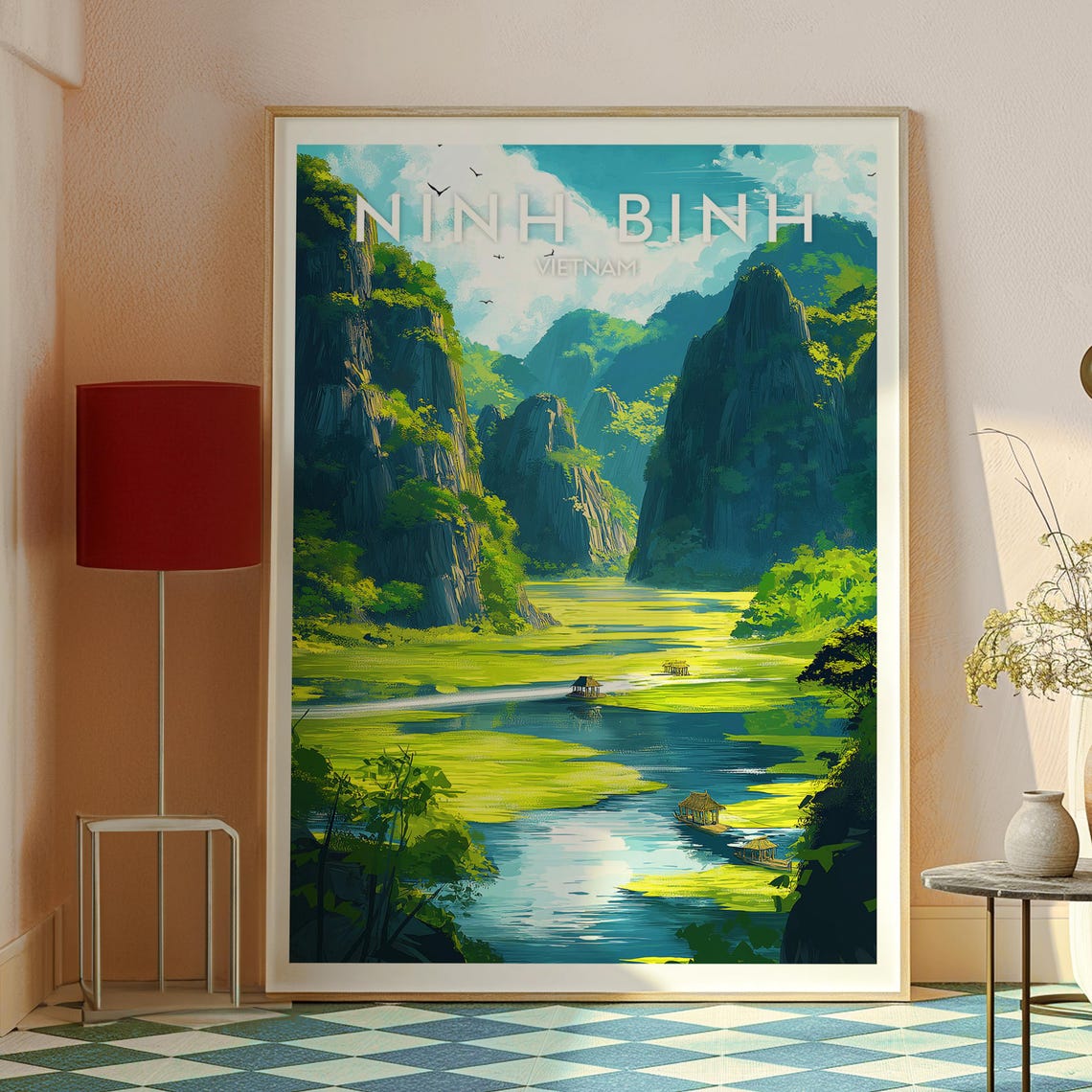 Ninh Binh Vietnam Karst Mountains River Boat Landscape Travel Poster - Image 2