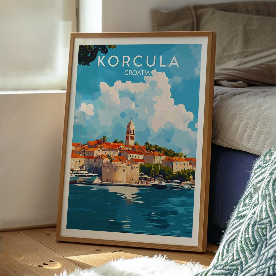 Korcula Croatia Medieval Old Town Island Waterfront Harbor View Poster - Image 3