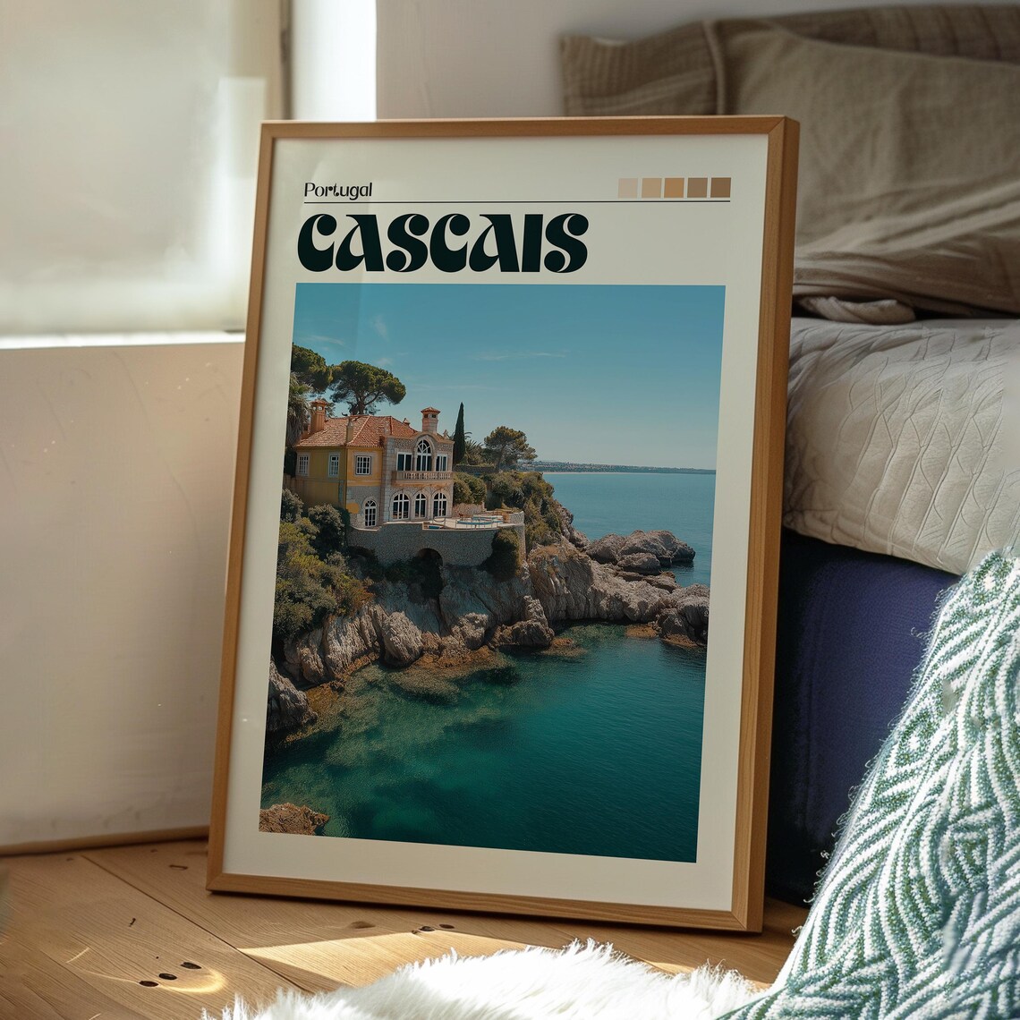 Cascais Portugal Cliffside Villa Turquoise Sea Travel Poster - Image 3