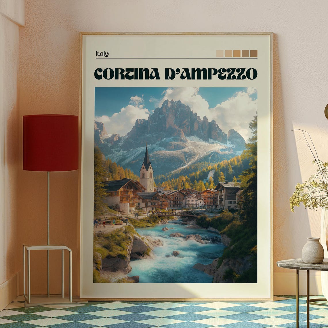 Cortina d'Ampezzo Italy Alpine Village River Valley Travel Poster - Image 2