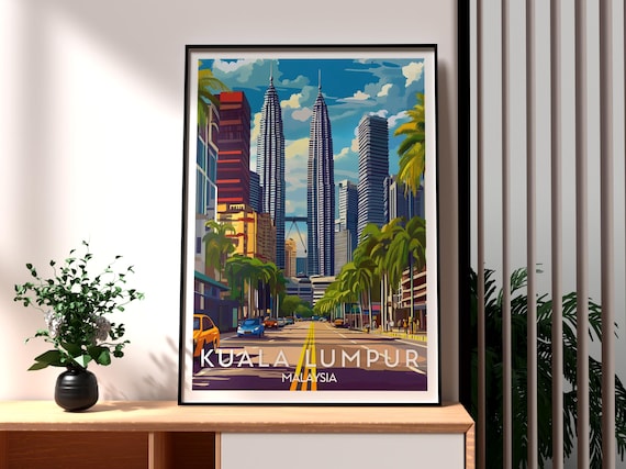Kuala Lumpur Malaysia Petronas Twin Towers Street Travel Poster