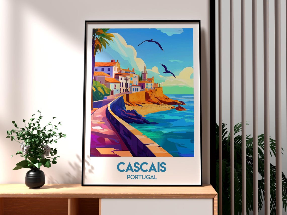 Cascais Portugal Coastal Cliff Path Seaside Town Travel Poster